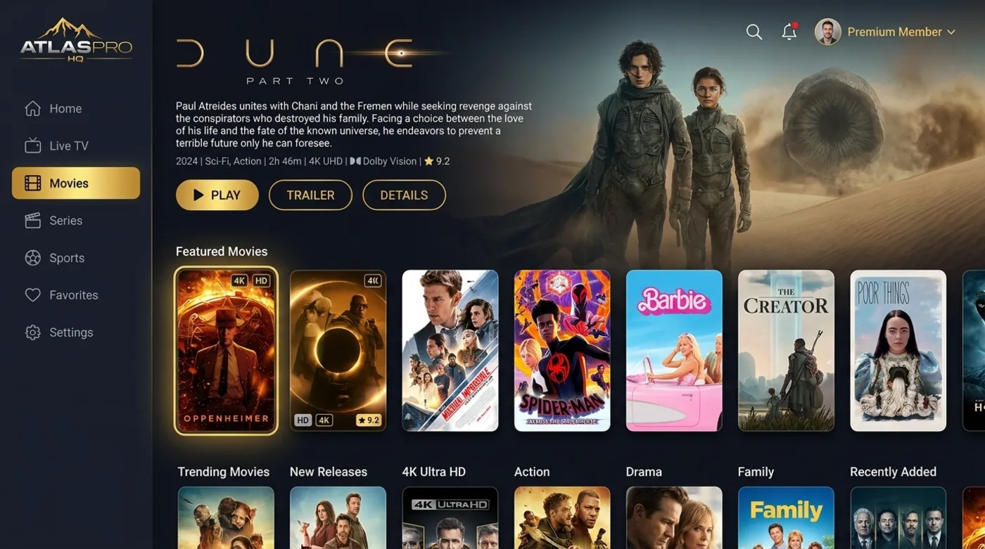 Catalogue de films Atlas Pro ONTV en qualité 4K